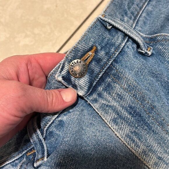 RUSTLER Men’s Straight Leg Jeans 34x29 Faded Blue Denim Preloved Work Jeans - Picture 6 of 6